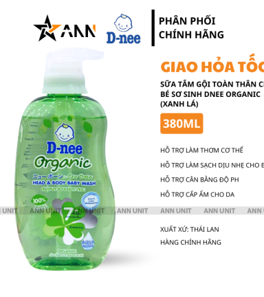Sữa Tắm Gội Toàn Thân Cho Bé Sơ Sinh Dnee Organic Màu Xanh Lá 380ml - 8851989061849