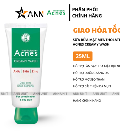 Sữa Rửa Mặt Mentholatum Acnes Creamy Wash 100g - Sữa Rửa Mặt Acnes Dành Cho Da Dầu Nhờn - 8935006530966