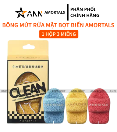Hộp 3 Miếng Bông Mút Rửa Mặt Bọt Biển Clean Easy To Clean Amortals (Có Chữ) - 6976416415452