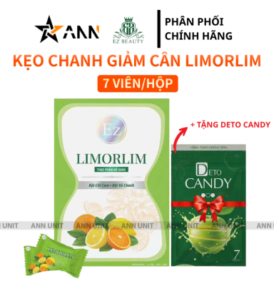 Kẹo Chanh Hỗ Trợ Giảm Mỡ Limorlim Ez Beauty Hộp 7 Viên - Tặng 1 Deto Candy - KCLIMORLIM