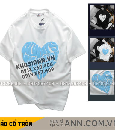 Áo Thun Unisex Cổ Tròn In Chữ Hình Trái Tim Trước Áo Size 40-80kg - AB535