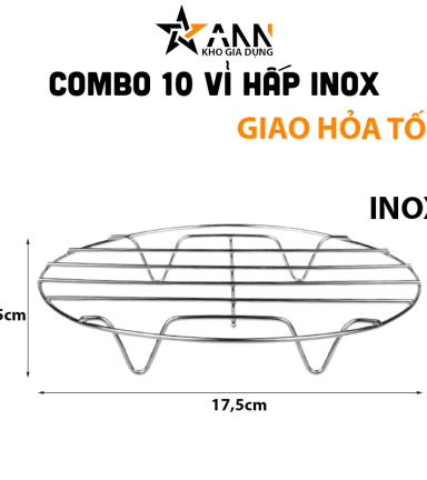Combo 10 Vỉ Hấp Inox Không Gỉ Đa Năng 4 Chân Dùng Lót Đáy Nồi - Vỉ Hấp Inox Hấp Bánh Bao 4.5x17.5cm - CB10VH01