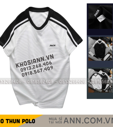 Áo Thun Nam Cổ Tròn Phối Sọc Vai Áo Và Thêu Chữ Pack Trước Ngực Có Big Size - AB537