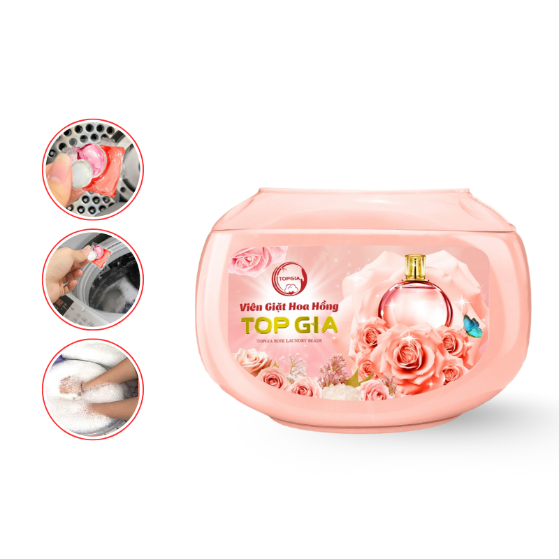 Viên Giặt Top Gia Hương Hoa Hồng - Hộp 40 Viên Giặt Quần Áo 12 Viên Giặt Top Gia Hương Hoa Hồng - Hộp 40 Viên Giặt Quần Áo