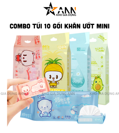 Túi 10 Khăn Ướt Bỏ Túi Du Lịch - Khăn Giấy Ướt Mini Ngẫu Nhiên - Chất Liệu Vải Không Dệt - KUBTMN02