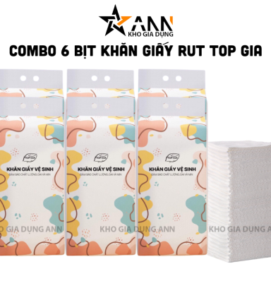 Set 6 Túi Khăn Giấy Rút Treo Tường 4 Lớp Top Gia 1 Túi 1280 Tờ Đa Năng 34x8x16cm - KGR08