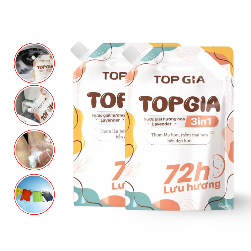 Combo 2 Túi Nước Giặt Xả Top Gia Hương Lavender 3in1 Dịu Nhẹ 2L/Túi 9 Combo 2 Túi Nước Giặt Xả Top Gia Hương Lavender 3in1 Dịu Nhẹ 2L/Túi