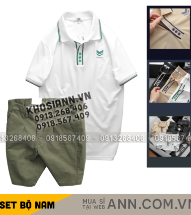 Set Bộ Nam - Áo Thun Nam Pack Horse Polo Cổ Bẻ In Logo Chữ Prefect Và Quần Short Kaki Co Giãn Phối Nút Cao Cấp (Có Size 36) - SBN155