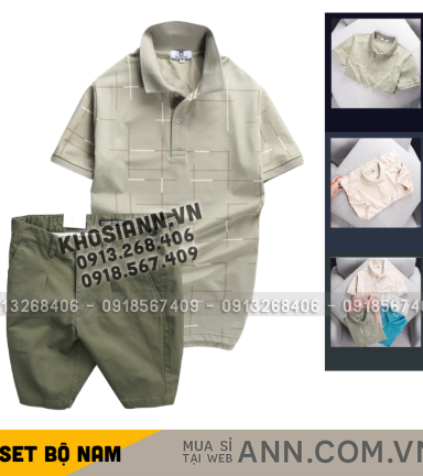 Set Bộ Nam - Áo Thun Nam Polo Phối Hoạ Tiết Kẻ Sọc Và Quần Short Kaki Co Giãn Phối Nút Cao Cấp (Có Size 36) - SBN156