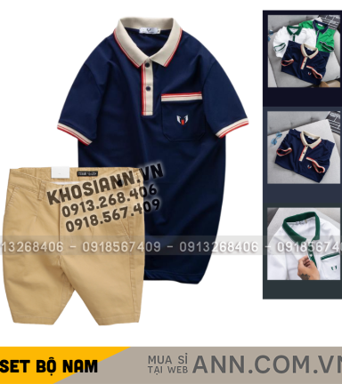 Set Bộ Nam - Áo Thun Nam Polo Cổ Bẻ Cá Sấu Poly Túi Nhỏ Thêu Logo Và Quần Short Kaki Co Giãn Phối Nút Cao Cấp (Có Size 36) - SBN159