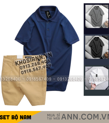 Set Bộ Nam - Áo Thun Nam Polo Cổ Bẻ Màu Trơn Đơn Giản Và Quần Short Kaki Co Giãn Phối Nút Cao Cấp (Có Size 36) - SBN162