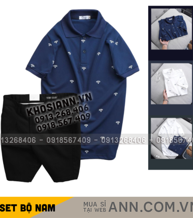 Set Bộ Nam - Áo Thun Nam Polo Cổ Bẻ In Họa Tiết Đơn Giản Thun Cá Sấu Poly Và Quần Short Kaki Co Giãn Phối Nút Cao Cấp (Có Size 36) - SBN163