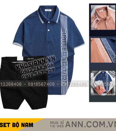 Set Bộ Nam - Áo Thun Nam Polo Cổ Bẻ Vải Cá Sấu Poly Phối Họa Tiết Sọc Và Quần Short Kaki Co Giãn Phối Nút Cao Cấp (Có Size 36) - SBN164
