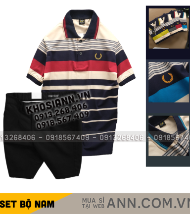 Set Bộ Nam - Áo Thun Nam Polo Cổ Bẻ Phối Sọc Vải Cotton Thêu Logo Hoàng Gia Và Quần Short Kaki Co Giãn Phối Nút Cao Cấp (Có Size 36) - SBN165