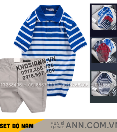 Set Bộ Nam - Áo Thun Nam Polo Cổ Bẻ Sọc Ngang Thêu Logo Trước Ngực Và Quần Short Kaki Co Giãn Phối Nút Cao Cấp (Có Size 36) - SBN169