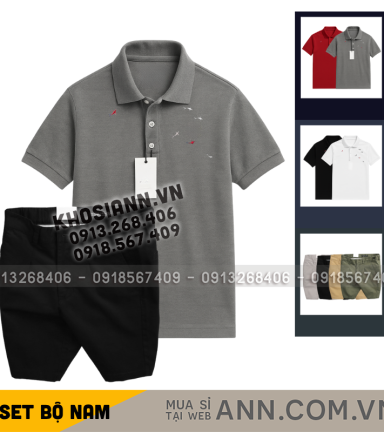 Set Bộ Nam - Áo Thun Nam Polo Cổ Bẻ Thêu Cá Mập Trước Ngực Và Quần Short Kaki Co Giãn Phối Nút Cao Cấp (Có Size 36) - SBN170
