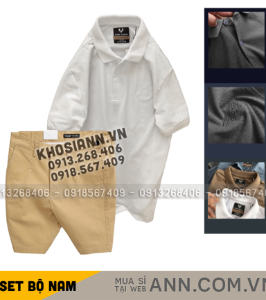 Set Bộ Nam - Áo Thun Nam Polo Cổ Bẻ Thêu Chữ Trước Ngực Cao Cấp Và Quần Short Kaki Co Giãn Phối Nút Cao Cấp (Có Size 36) - SBN171