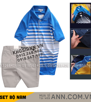 Set Bộ Nam - Áo Thun Nam Polo Cổ Bẻ Phối Sọc Trắng Bền Đẹp Và Quần Short Kaki Co Giãn Phối Nút Cao Cấp (Có Size 36) - SBN172
