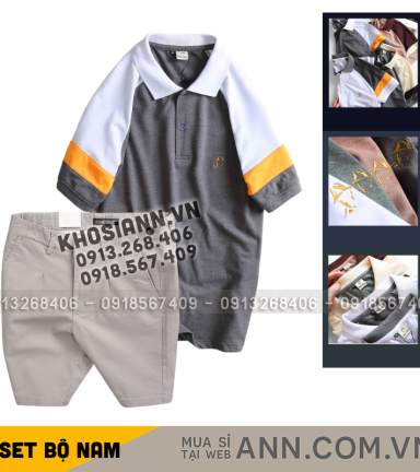 Set Bộ Nam - Áo Thun Nam Polo Cổ Bẻ Phối Màu Thêu Logo Trước Ngực Hey Boy Và Quần Short Kaki Co Giãn Phối Nút Cao Cấp (Có Size 36) - SBN173