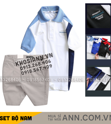 Set Bộ Nam - Áo Thun Nam Polo Cổ Bẻ Cá Sấu Poly Cổ Bẻ Ghép Vải Thêu Chữ Trước Ngực Và Quần Short Kaki Co Giãn Phối Nút Cao Cấp (Có Size 36) - SBN174