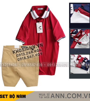 Set Bộ Nam - Áo Thun Nam Polo Cổ Bẻ Phối Sọc Thêu Logo Chữ Trước Ngực Bền Đẹp Và Quần Short Kaki Co Giãn Phối Nút Cao Cấp (Có Size 36) - SBN175