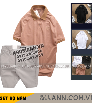 Set Bộ Nam - Áo Thun Nam Polo Cổ Bẻ Thêu Logo Trước Ngực Và Quần Short Kaki Co Giãn Phối Nút Cao Cấp (Có Size 36) - SBN176