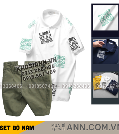 Set Bộ Nam - Áo Thun Nam Polo Cổ Bẻ In Chữ Summer Bền Đẹp Và Quần Short Kaki Co Giãn Phối Nút Cao Cấp (Có Size 36) - SBN177