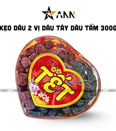 Kẹo Dâu 2 Vị Dâu Tây, Dâu Tằm300g Hộp Trái Tim Hộp Quà Tết 2026 - KD2VHTT300G