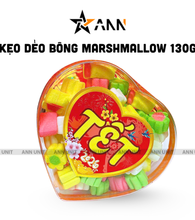 Kẹo Dẻo Bông Marshmallow 130g - Hộp Trái Tim Hộp Quà Tết 2026 - KDBMHTT130G