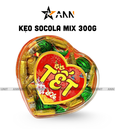 Kẹo Socola Mix 300g - Hộp Trái Tim Hộp Quà Tết 2026 - KSMHTT300G