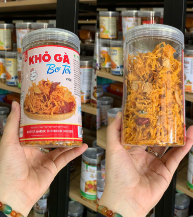 Khô Gà Bơ Tỏi Thơm Ngon 250g - Hũ Pet - KGBTHP250G