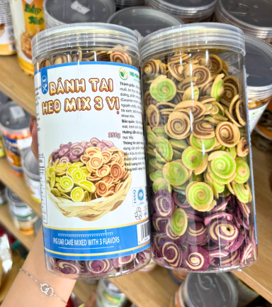 Bánh Tai Heo Mix 3 Vị Caramel, Khoai Môn, Trà Xanh 350g Thơm Ngon - Hũ Pet - BTHM3VHP350G