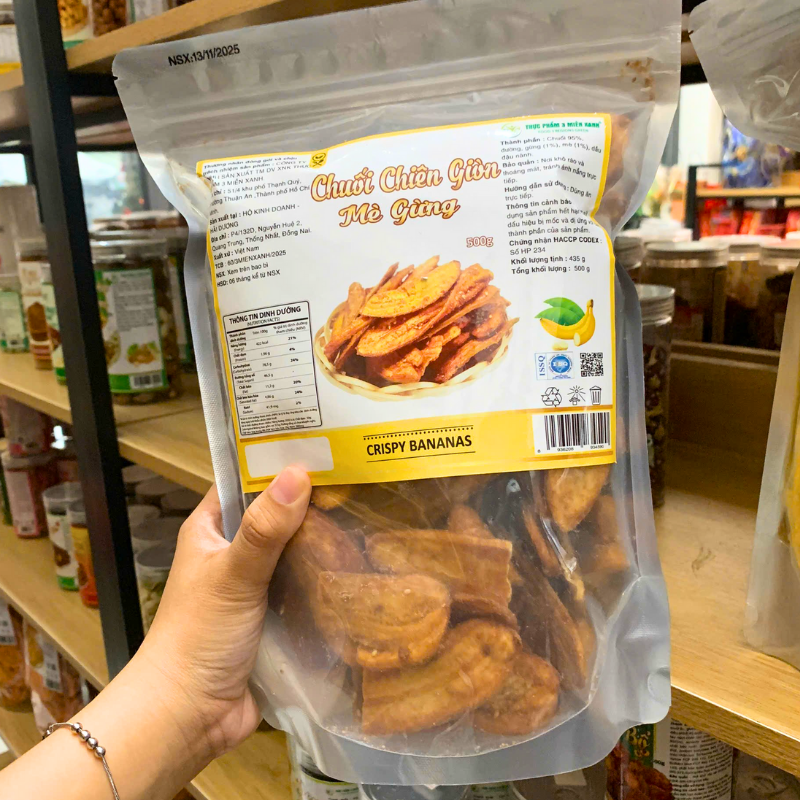 Chuối Chiên Giòn Mè Gừng 500g Túi Zip Bạc 3 Chuối Chiên Giòn Mè Gừng 500g Túi Zip Bạc