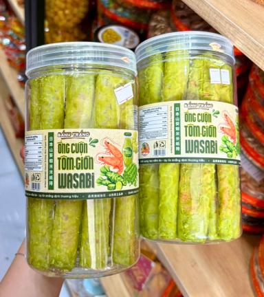 Bánh Tráng Ống Cuộn Tôm Wasabi 150g Hộp Tròn - BTOCTWHT150G