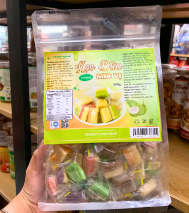 Kẹo Dừa Ít Đường Mix Vị 500g - Túi Zip Trong - KDIDMVTZT500G