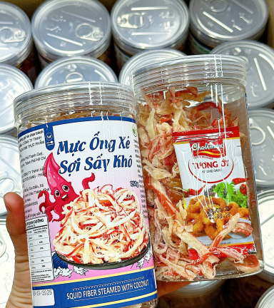 Mực Ống Xé Sợi Sấy Khô - Mực Dừa Xé Sợi Thơm Ngon 250g - Hũ Pet - MOXSSKHP250G