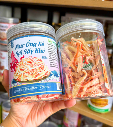 Mực Ống Xé Sợi Sấy Khô - Mực Sợi Dừa Thơm Ngon 200g - Hũ Pet - MOXSHP200G