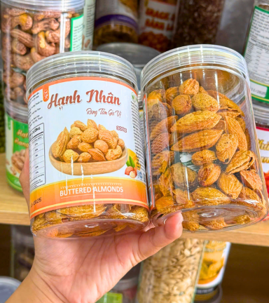 Hạnh Nhân Sấy Tẩm Vị - Hạnh Nhân Rang Bơ Vỏ Dày Thơm Ngon 300g - Hũ Pet - HNRBHP300G