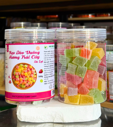 Kẹo Dẻo Vuông Hương Trái Cây - Kẹo Dẻo Đà Lạt Thơm Ngon 500g - Hũ Pet - KDVHTCHP500G