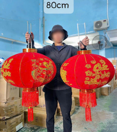 2 LỒNG ĐÈN NHUNG KẺ TẾT 80CM(Giá 2 cái) - 2LNGNNHUNG