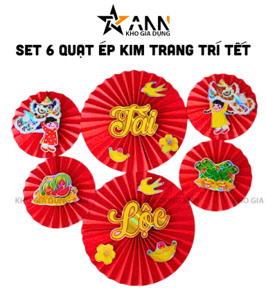 Set 6 Quạt Xếp Đỏ In Ép Kim Nhiều Chữ Trang Trí Tết (Nhiều Mẫu) - QXTT02