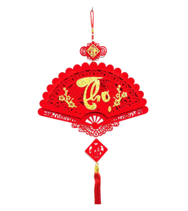 Dây Treo Quạt Nhung Đỏ - Quạt Treo Trường Trang Trí Tết - QXTT04