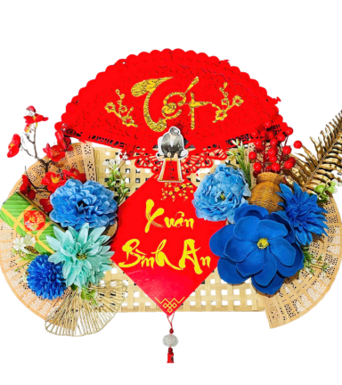 Set Phụ Kiện Mành Tre Giấy Đỏ Có Dây Treo Quạt Ráp Sẵn - Mẹt Tre Treo Tường - Phên Tre Trang Trí Tết - MTTT04