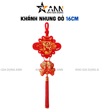 Khánh Nhung Đỏ Chữ Phúc 3D - Liễn Vuông Cá Chép Nhung Đỏ Trang Trí Tết - 16cm - TLN05