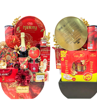 Giỏ Quà Tết Đỏ 13 Món - Quà Tặng Tết Sang Trọng - Quà Trang Trí Tết - QTTT14