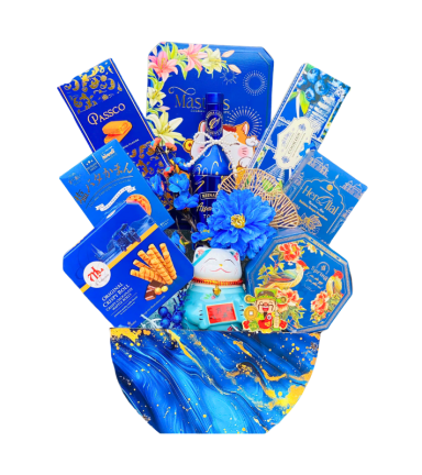 Giỏ Quà Tết Mèo Thần Tài Xanh Dương Sang Trọng - Quà Tặng Tết - Quà Trang Trí Tết - QTTT20