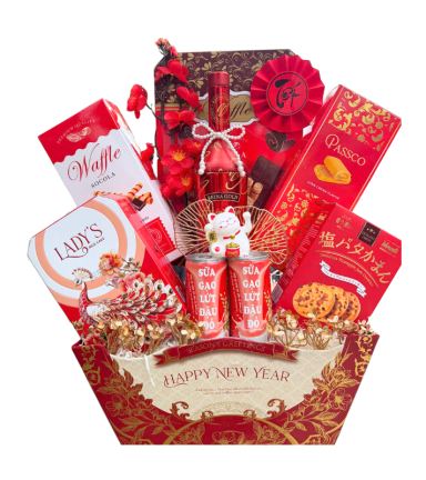 Giỏ Quà Tết Sang Trọng 7 Món - Quà Tặng Tết - Quà Trang Trí Tết - QTTT21