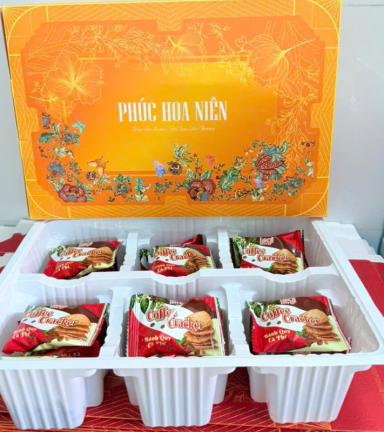 Bánh Hộp Vị Phô Mai, Cà Phê Phúc Hoa Niên - Hộp Bánh Sang Trọng Trang Trí Tết - HBPHN01