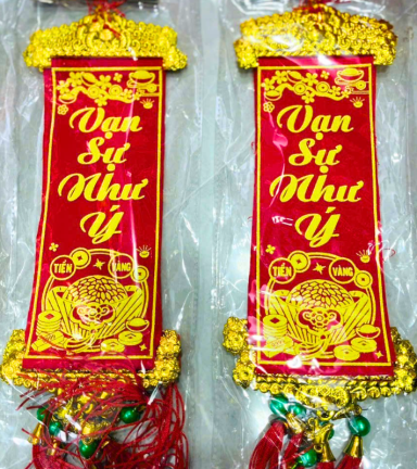 Set 5 Liễn Nhung Đỏ Trang Trí Tết - Liễn Câu Đối Đỏ Nhung Treo Cây Size Vừa - TLN15