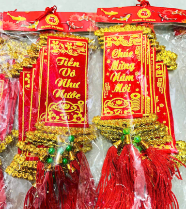 Set 10 Liễn Nhung Đỏ Trang Trí Tết - Liễn Câu Đối Đỏ Nhung Treo Cây Size Mini - TLN16